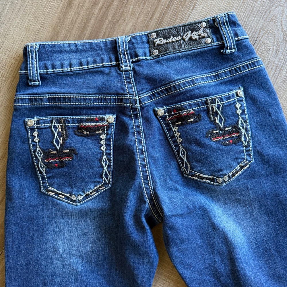Rodeo Girl Women Blue Bootcut Western Jeans Embroidered Rhinestone Size 12